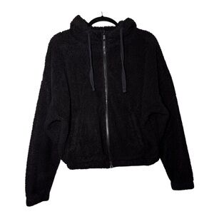 Aeropostale Sherpa Fleece Hoodie Full Zip Black Oversized Size XS Super Soft